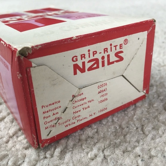 Vintage GRIP-RITE Steel Nails 4d Common 1 1/2” - 1 Pound Mostly Full Box - RARE! - Picture 3 of 12